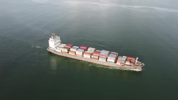 Georgetown Penang Malaysia Jun 2022 Aerial Look Container Vessel Sail — Stockvideo