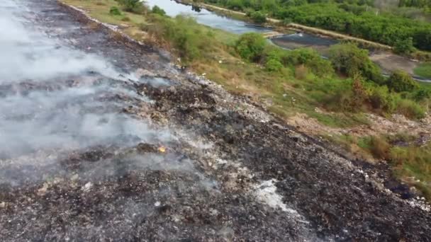 Landfill Site Garbage Burn Release Smoke Aerial View — Wideo stockowe