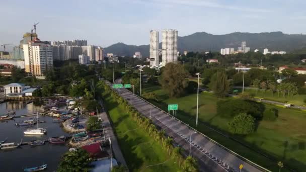 Georgetown Penang Malaysia Nov 2021 Aerial View Morning Sunshine Line — Stok Video