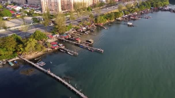 Jelutong Penang Malaysia Jan 2022 Повітряний Вид Риболовецьку Пристань Біля — стокове відео