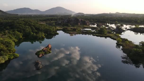 Aerial View Beautiful Cloud Reflection Lake Abandoned Mines Guar Petai — Vídeos de Stock