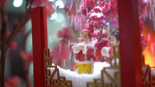 Select Focus Chines New Year Toy Falling Snow — Vídeos de Stock
