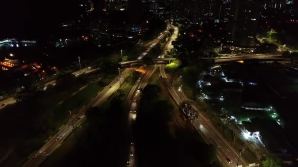 Aerial View Car Traffic Penang Interchange Expressway Night — Video Stock