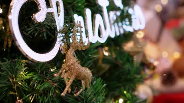 Reindeer Decoration Blinking Christmas Tree — Vídeos de Stock