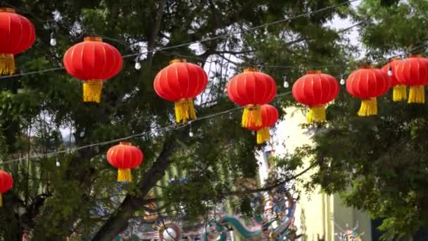 Row Red Chinese Lantern Hanging Waving — Wideo stockowe