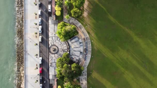 Aerial Top View Green Tree Shadow Padang Kota Lama Esplanade — Wideo stockowe