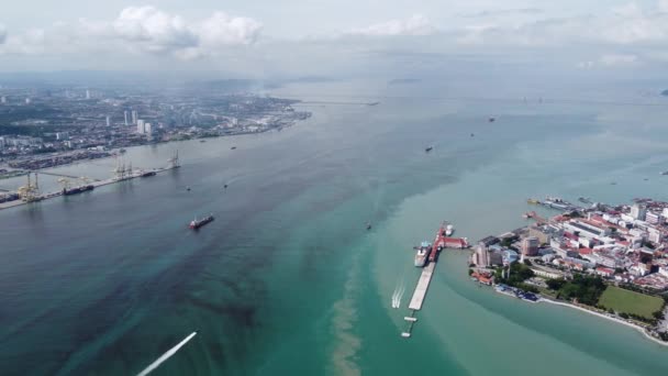 Aerial View Penang Sea Separate Mainland Island Background Penang Bridge — 图库视频影像