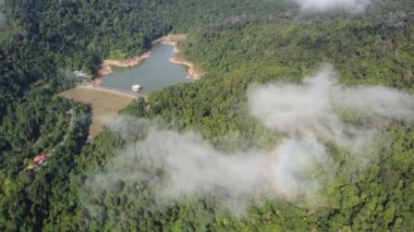Aerial view morning low cloud near Ayer Itam dam