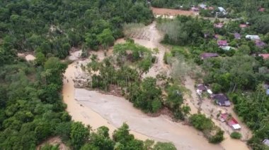 Aerial view after flood scene damage at plantation in Malaysia