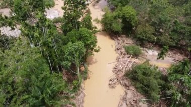 Aerial view after flash flood scene in rural area in Mlaysia