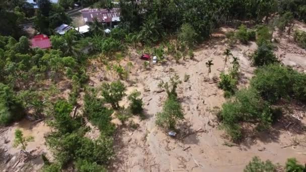 Aerial View Scene Flash Flood Destroy Village — Video Stock
