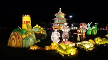 Georgetown, Penang, Malaysia - Dec 06 2021: Beautiful sculpture of China people led light statue in night