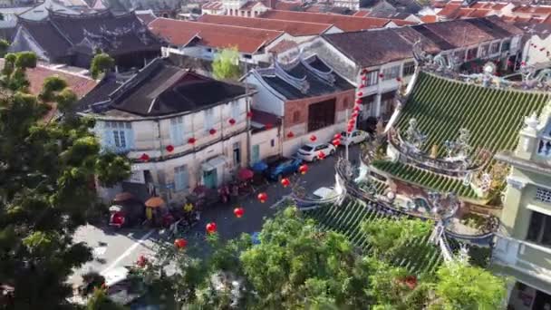 Georgetown Penang Malaysia Jan 2022 Aerial View Red Lantern Decoration — Stockvideo