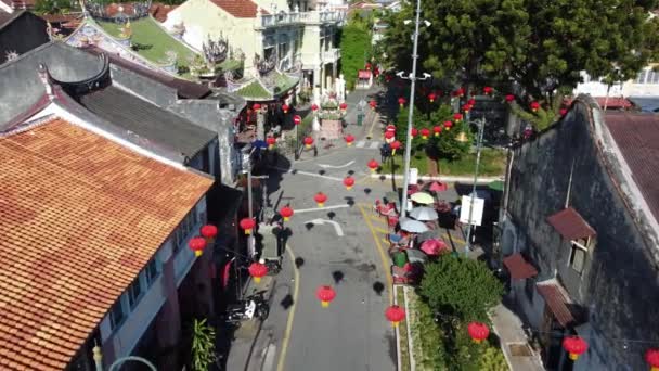 Georgetown Penang Malaysia Jan 2022 Aerial View Red Lantern Decoration — Vídeo de Stock