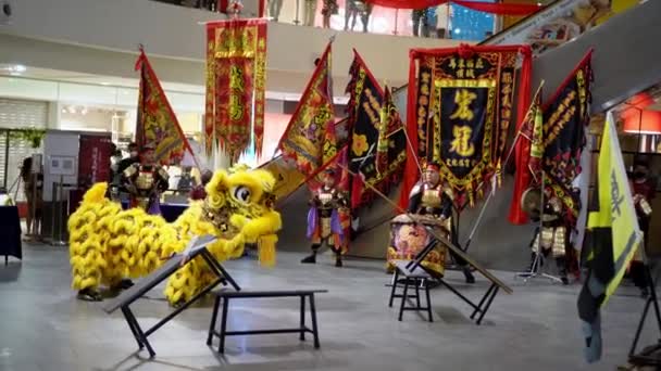 Georgetown Penang Malaysia Jan 2022 Yellow Lion Dance Perform Tournament — Stok video