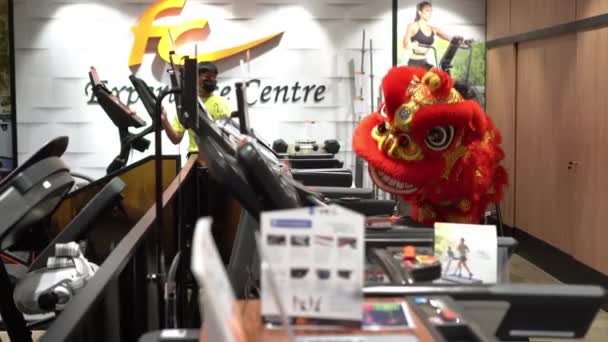 Gurney Penang Malaysia Feb 2022 Red Lion Dance Shop Blessing — Stockvideo