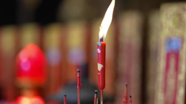 Red Candle Chines Clan Temple Offering Ancestor — Vídeos de Stock