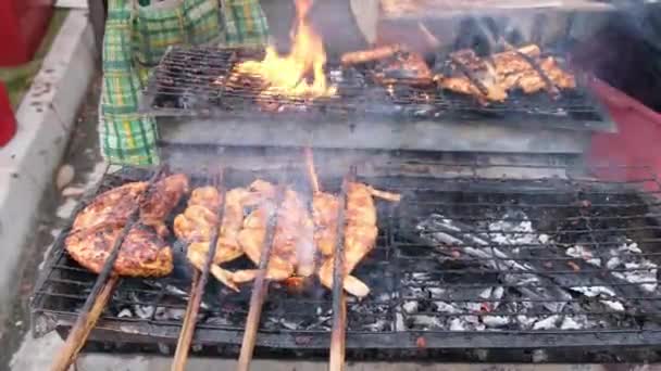 Select Focus Grilled Chicken Cook Street — ストック動画