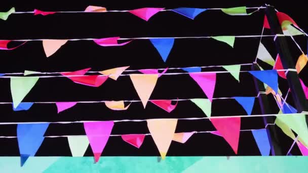 Multi Color Triangle Flag Waving Night — Stok video