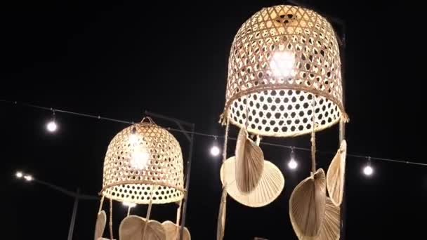 Beautiful Traditional Rattan Wood Fan Night — Stockvideo