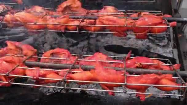 Ayam Golek Roasted Chicken Cook Charcoal Fire Delicious Malaysia Street — ストック動画