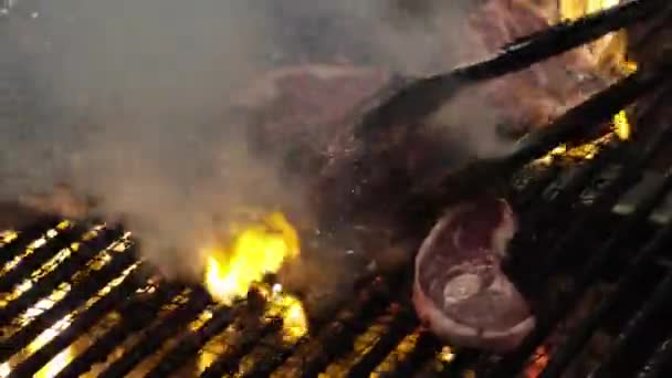 Close Lamb Meat Cook Charcoal Fire Delicious Malaysia Street Food — ストック動画