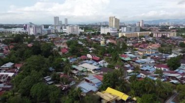 Bukit Mertajam, Penang, Malaysia - Oct 31 2021: Aerial view Permatang Pauh Malays village