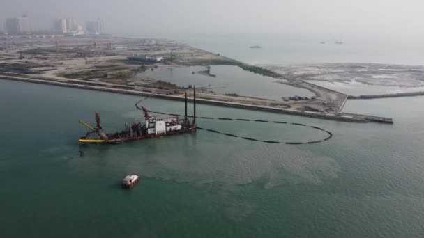 Georgetown Penang Malaysia Jul 2022 Aerial View Dredger Ship Reclamation — Stock Video