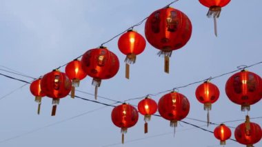 Panning right red lantern decoration in blue background