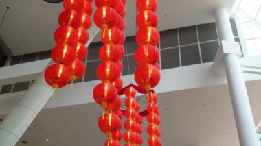 Tilt down red lantern indoor of mall