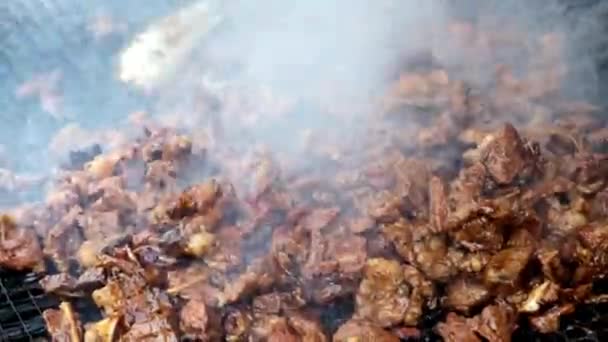 Close Mutton Meat Cooked — Stock Video