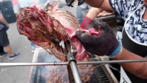 Gurney Penang Malesia Agosto 2022 Chiudere Taglio Mano Della Carne — Video Stock