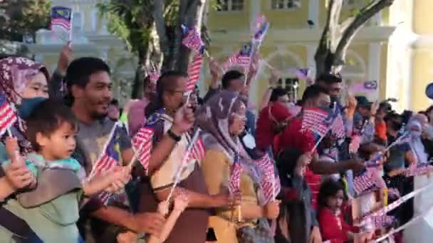 Georgetown Penang Malásia Agosto 2022 Bandeira Jalur Gemilang Celebra Dia — Vídeo de Stock