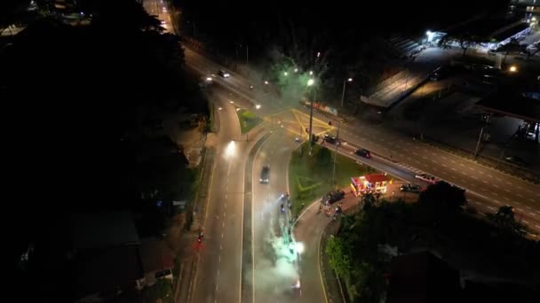 Farlim Penang Malajzia Oct 2022 Légi Felülnézeti Tűzijáték Közúti Felvonulás — Stock videók