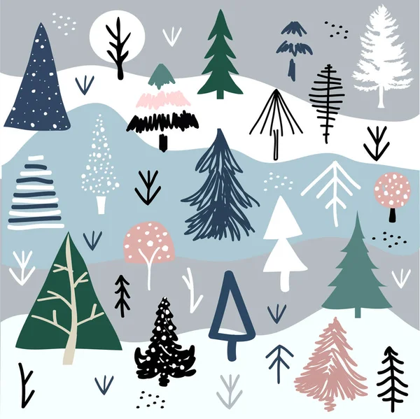 Seamless Pattern Christmas Tree Winter Forest — Stock Vector