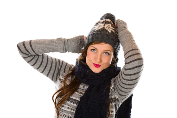 Woman and wooly outfit — Stock Photo, Image