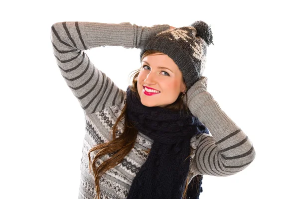 Woman and wooly outfit — Stock Photo, Image