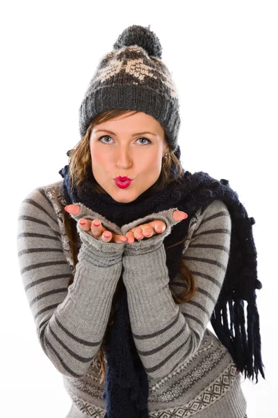 Woman and wooly outfit — Stock Photo, Image