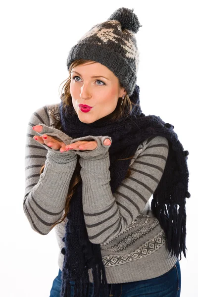 Woman and wooly outfit — Stock Photo, Image