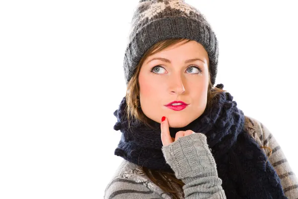 Woman and wooly outfit — Stock Photo, Image