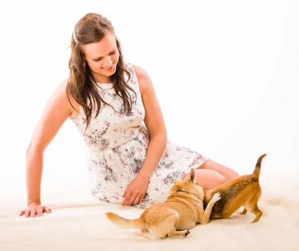 Woman and dogs — Stock Photo, Image