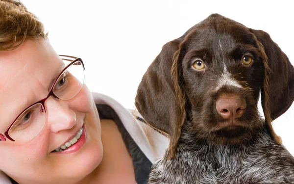 Cachorro y mujer — Foto de Stock