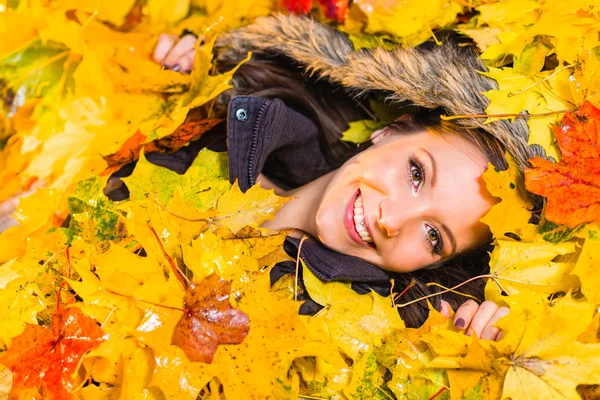 Mädchen und Ahornblätter — Stockfoto