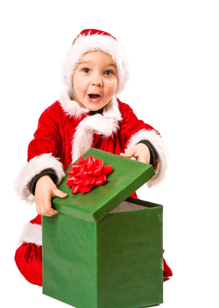 Menino e presente de Natal — Fotografia de Stock