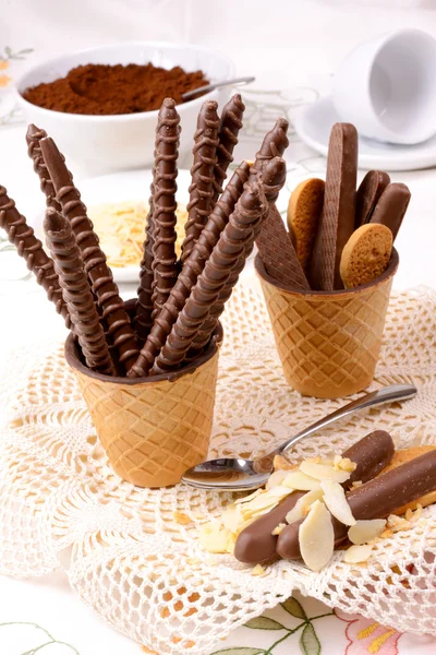 Tazza di cioccolato wafer — Foto Stock