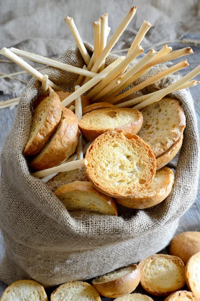 Freselle of bread in sack — Stock Photo, Image