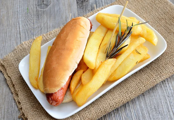 Cachorro-quente e batatas — Fotografia de Stock