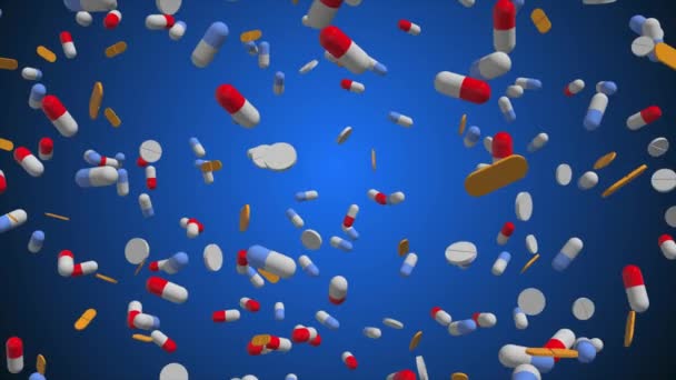 Varios Tipos Píldoras Cápsulas Medicina Que Giran Espacio — Vídeos de Stock