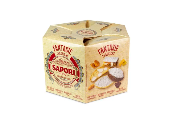 Itália Dezembro 2021 Caixa Com Biscoitos Toscanos Chamada Cantuccini Marca — Fotografia de Stock