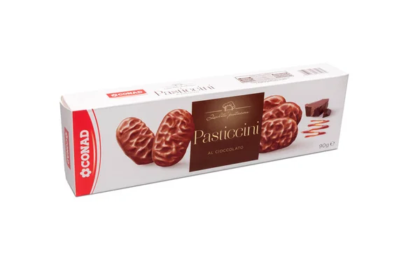 Itália Março 2021 Pacote Biscoitos Marca Conad Com Recheio Chocolate — Fotografia de Stock